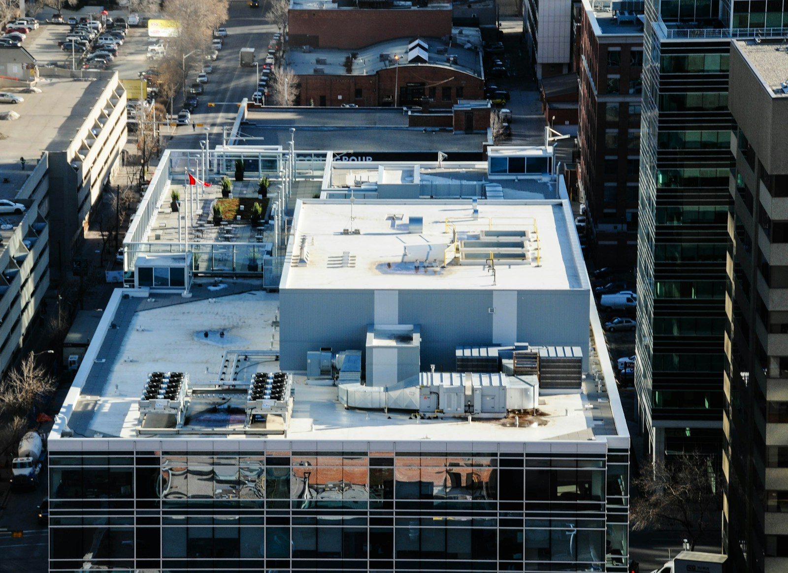 Rooftops of modern buildings in a city