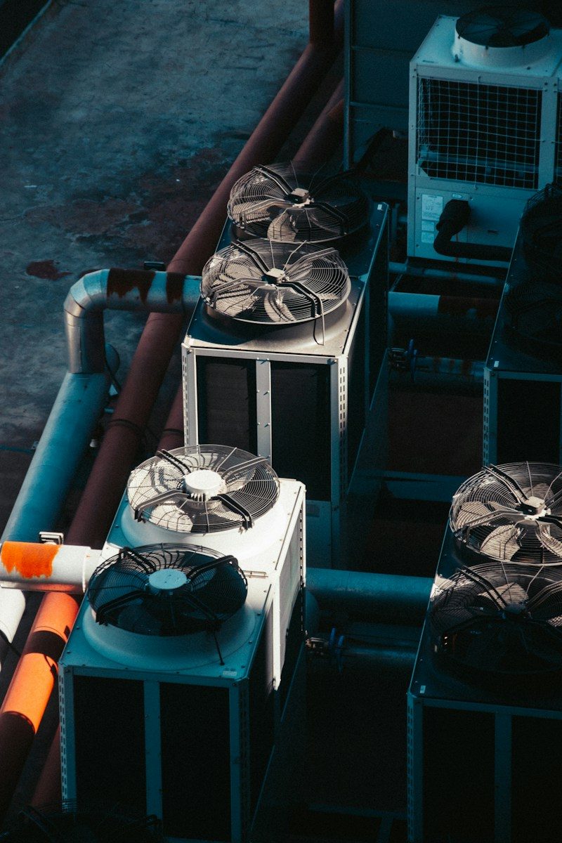 a group of air conditioners sitting next to each other