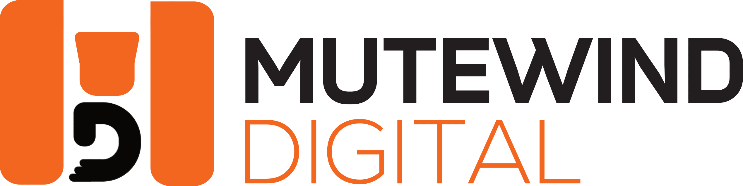 MUTEWIND DIGITAL logo with an orange abstract glyph on the left and the word MUTEWIND in dark gray, DIGITAL in orange.